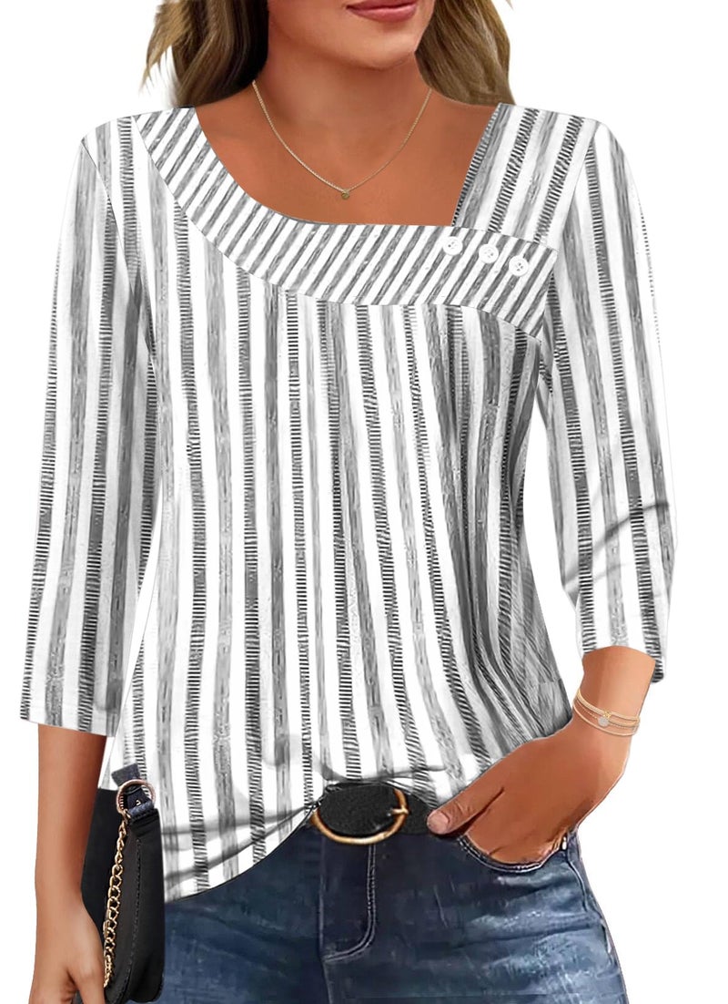 Lomon Blouses for Women Dressy Casual Summer Spring Plus Size 3/4 Length Sleeve Womens Tops Square Neck Tshirts 2026 XXL - Image 1