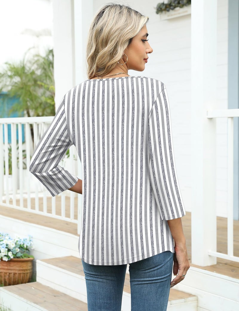 Lomon Blouses for Women Dressy Casual Summer Spring Plus Size 3/4 Length Sleeve Womens Tops Square Neck Tshirts 2026 XXL - Image 5