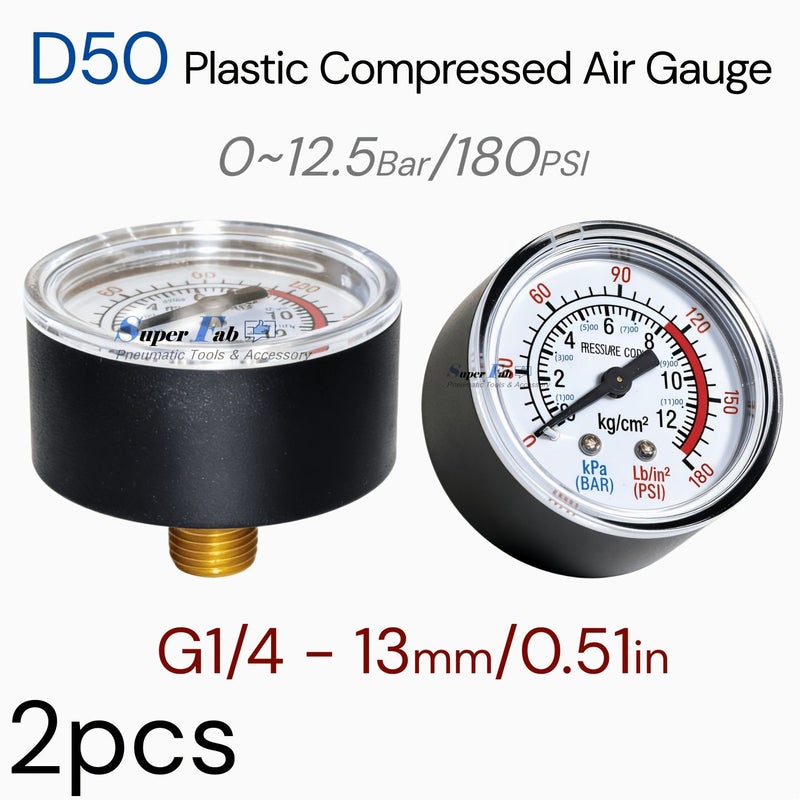 D50 Air Pressure Plastic Gauge Kit Set of 2 G1 4 Thread for Air Compressors 12 5Bar 180Psi Dual Scale - Image 3