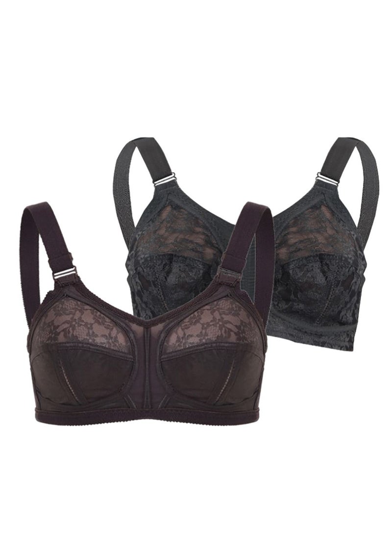 Lasso Non Padded Wire Free Lace Bras - 2 Pieces - Colours (grey - brown) - Image 1