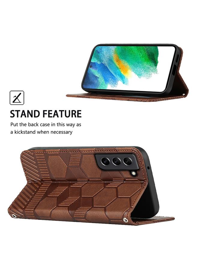 اس-توب جراب لهاتف Samsung Galaxy S21 FE جراب هاتف قابل للطي من الجلد المغناطيسي بتصميم كرة القدم - Image 5