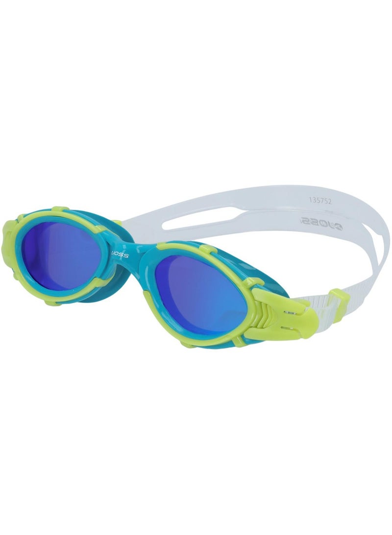 Joss Blue/Green Adult Swimming Goggles  Mirrored Lenses, Uv Protection, Wide Vision, Soft Liquid Silicone Frame, Self-Adjusting Nose Bridge - Image 1
