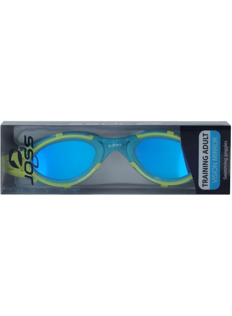 Joss Blue/Green Adult Swimming Goggles  Mirrored Lenses, Uv Protection, Wide Vision, Soft Liquid Silicone Frame, Self-Adjusting Nose Bridge - Image 5