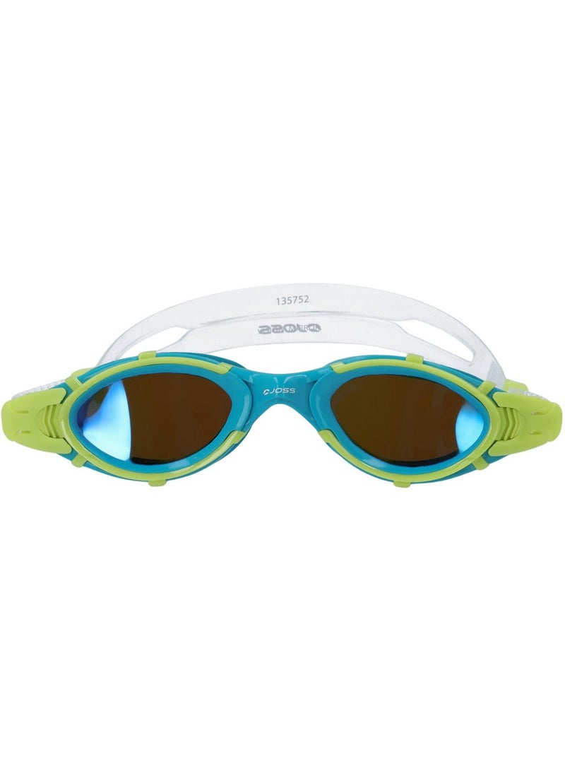 Joss Blue/Green Adult Swimming Goggles  Mirrored Lenses, Uv Protection, Wide Vision, Soft Liquid Silicone Frame, Self-Adjusting Nose Bridge - Image 2