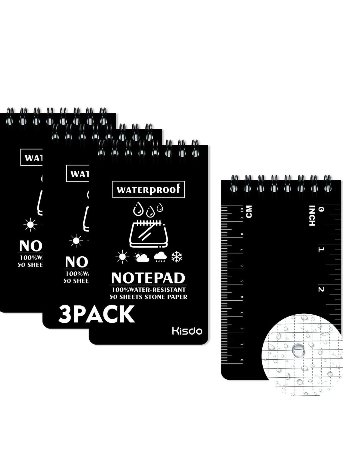 Generic Waterproof Spiral Notepad 3x5 - 3 Pack Pocket Memo Pads for Outdoor  Use, Black | Best Price KSA | Riyadh, Jeddah