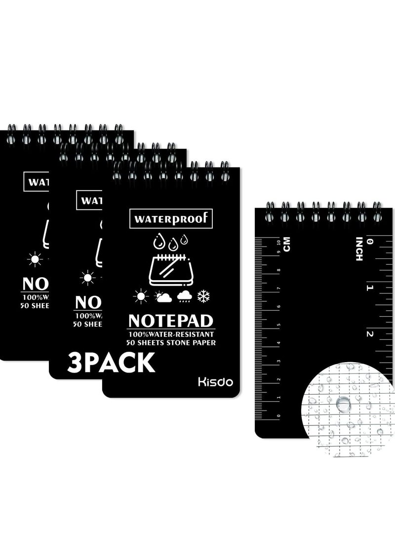 Waterproof Spiral Notepad 3x5 - 3 Pack Pocket Memo Pads for Outdoor Use, Black - Image 1
