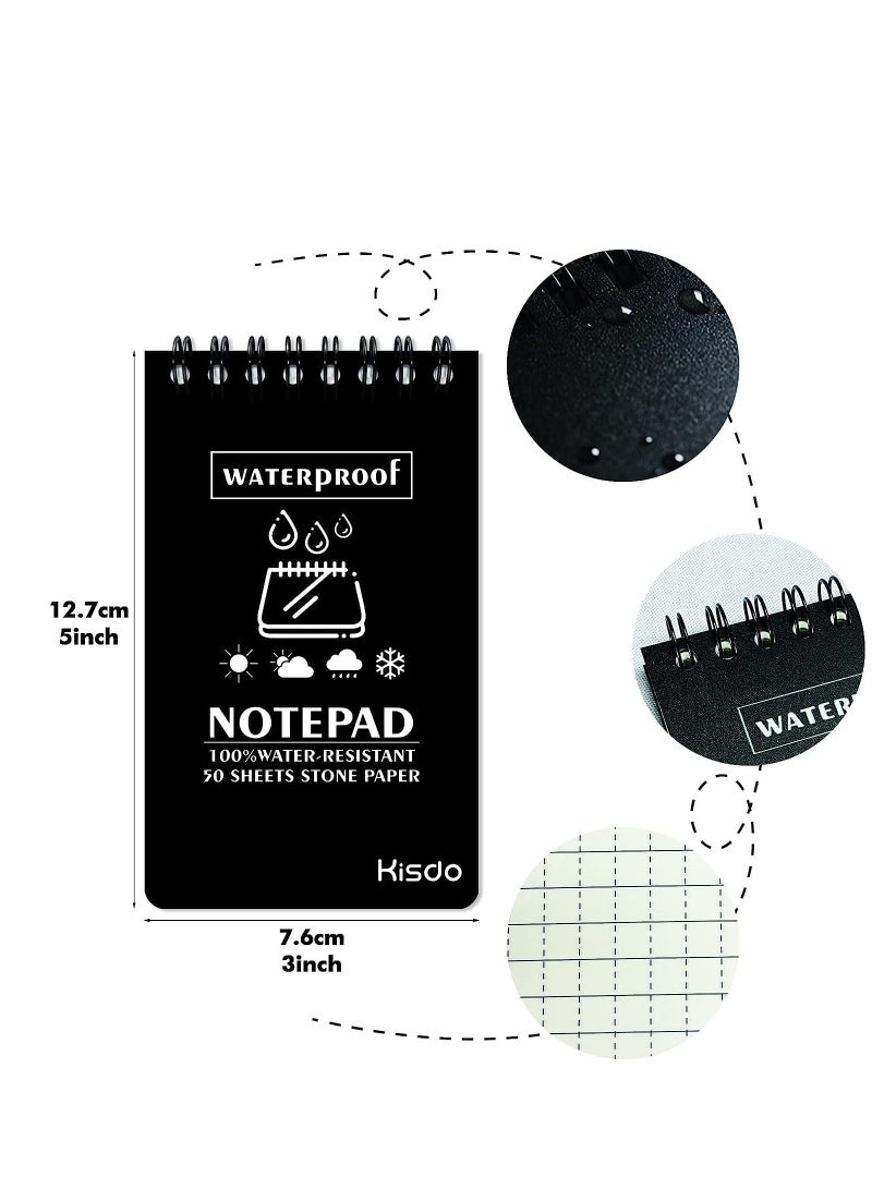 Waterproof Spiral Notepad 3x5 - 3 Pack Pocket Memo Pads for Outdoor Use, Black - Image 5