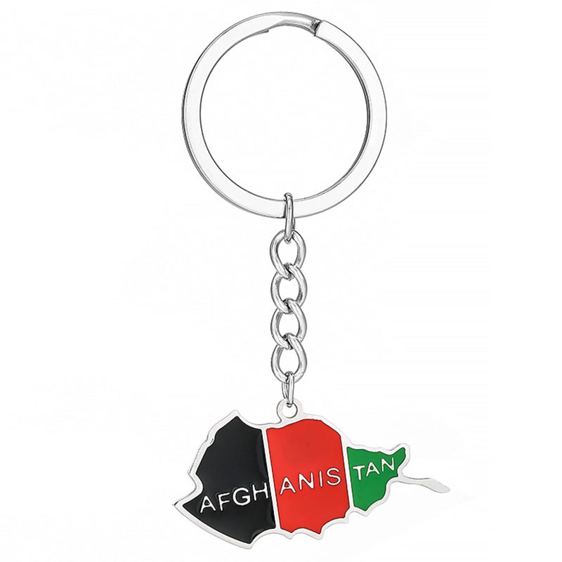 Afghanistan Map Flag Keychain For Men Women Steel Gold Silver Car Bag Accessories - Image 2