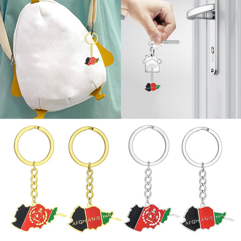 Afghanistan Map Flag Keychain For Men Women Steel Gold Silver Car Bag Accessories - Image 3