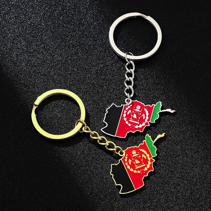 Afghanistan Map Flag Keychain For Men Women Steel Gold Silver Car Bag Accessories - Image 5