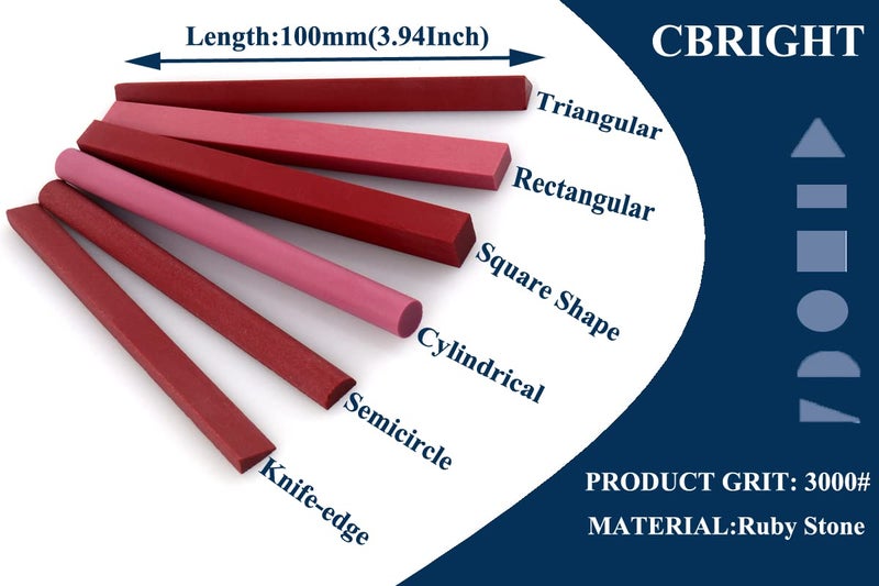 CBRIGHT Sharpening Stone Set, 6pcs 3000# Ruby Whetstone Kit Small Fine Polishing Sharpener Stone for Sharpen Chisel Gouge,Knife and Bladed Cutting Tools, Variety of Shapes[Length:100mm(3.94Inch)] - Image 2