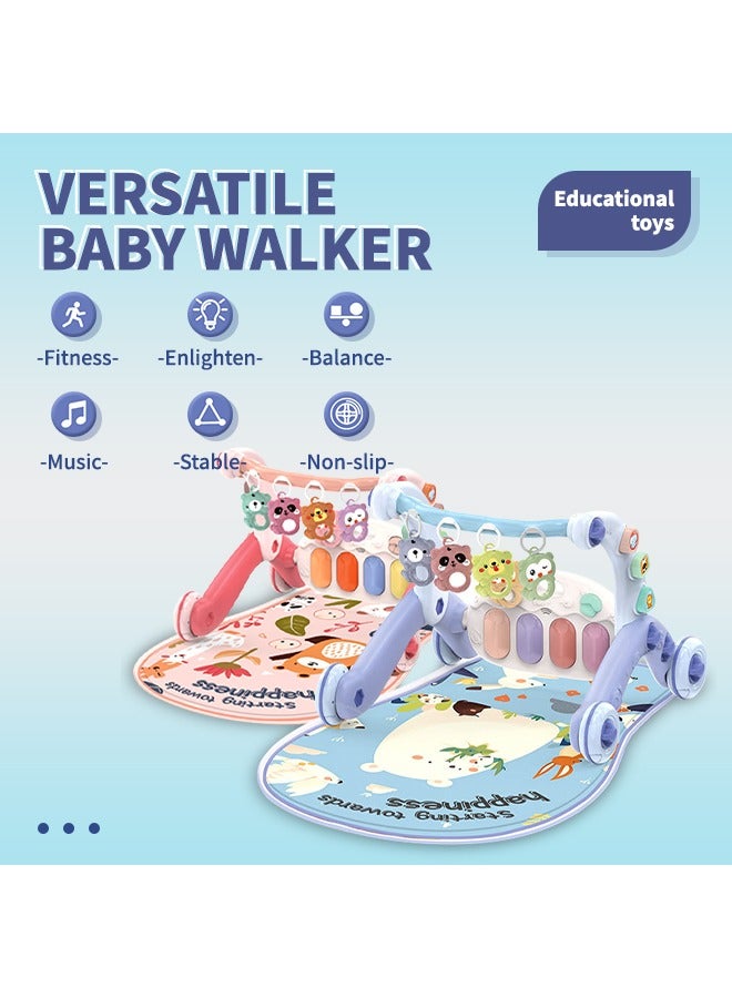 6-in-1 Baby Walker, Multifunctional Baby Play Mat, Baby Gym Mat with Kick-Activated Piano and Hanging Toys for Cognitive and Motor Skills Development, Blue - Image 2