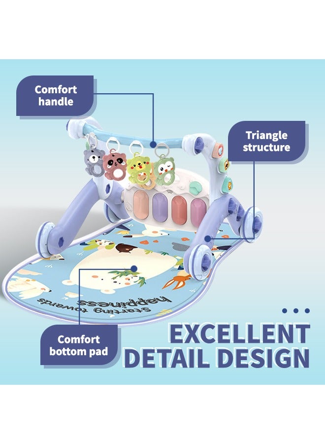 6-in-1 Baby Walker, Multifunctional Baby Play Mat, Baby Gym Mat with Kick-Activated Piano and Hanging Toys for Cognitive and Motor Skills Development, Blue - Image 3