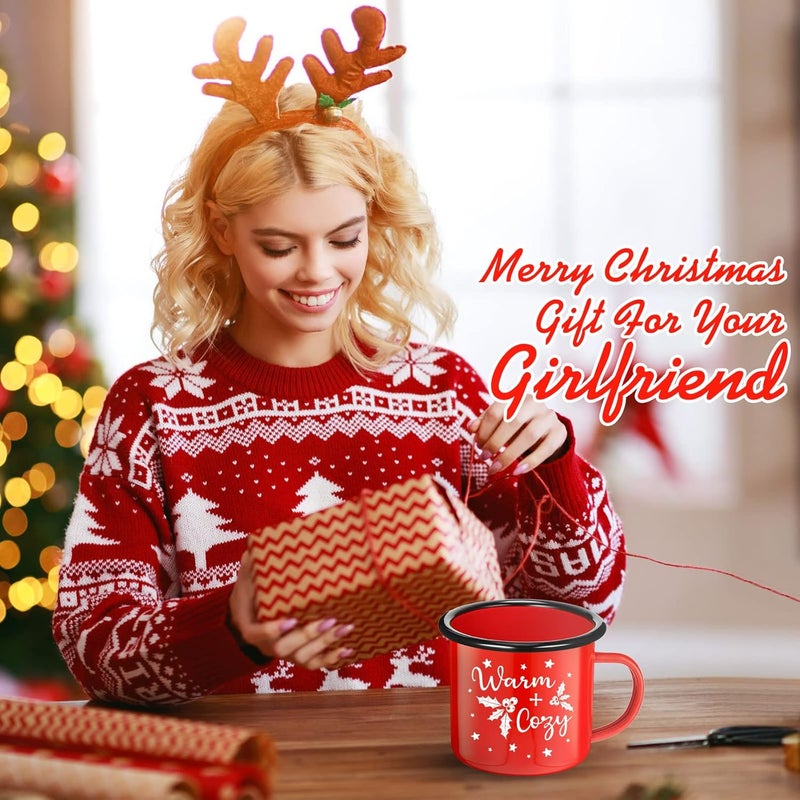 Potchen 2 Pack Christmas Enamel Mugs Xmas Red Enamel Mug Gifts Merry and Bright Santa Enamel Tea Cups Seasonal Holiday 12 Ounce Christmas Mug for Women Coworkers Vintage Camping Vivid Style - Image 4