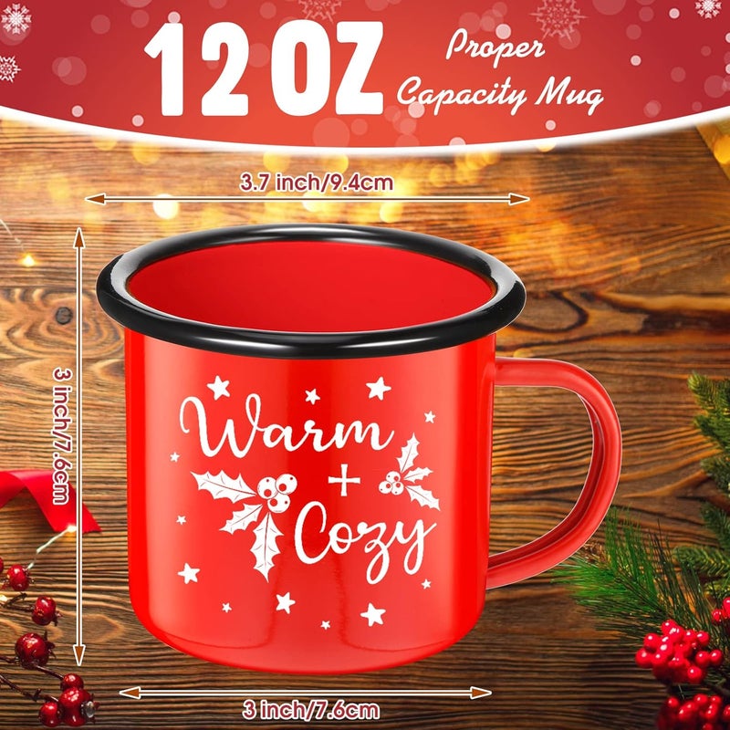 Potchen 2 Pack Christmas Enamel Mugs Xmas Red Enamel Mug Gifts Merry and Bright Santa Enamel Tea Cups Seasonal Holiday 12 Ounce Christmas Mug for Women Coworkers Vintage Camping Vivid Style - Image 2