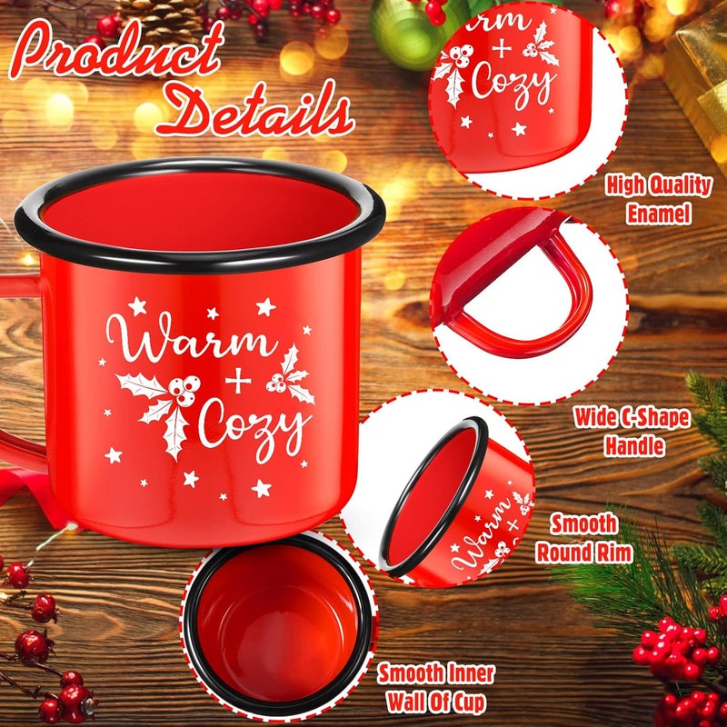 Potchen 2 Pack Christmas Enamel Mugs Xmas Red Enamel Mug Gifts Merry and Bright Santa Enamel Tea Cups Seasonal Holiday 12 Ounce Christmas Mug for Women Coworkers Vintage Camping Vivid Style - Image 5