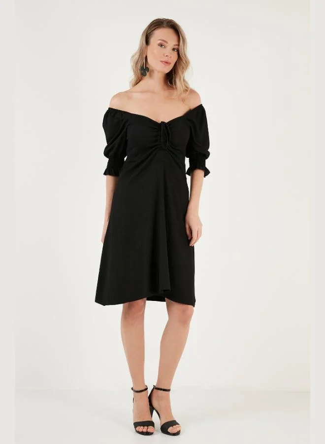 Lela  Lela Krinkle Pleated V-Neck Sleeved Dress Women's Dress 5865034 for Women | Best Price UAE