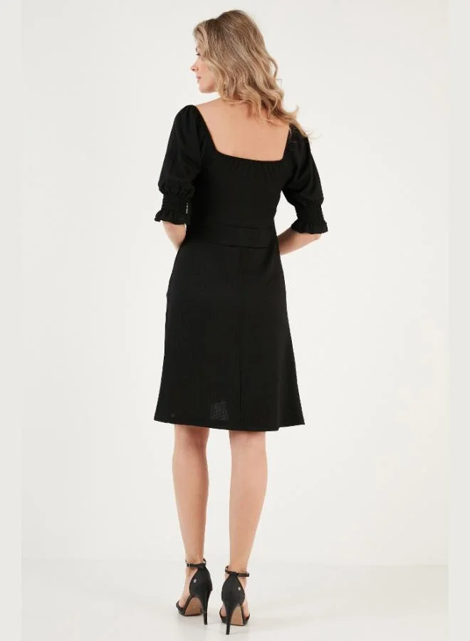 Lela  Lela Krinkle Pleated V-Neck Sleeved Dress Women's Dress 5865034 for Women | Best Price UAE