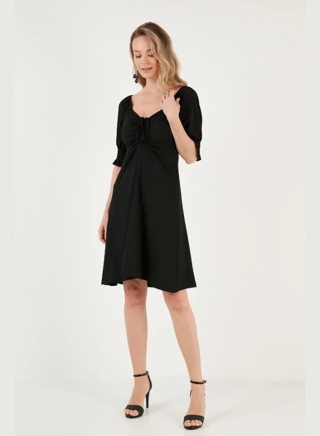 Lela  Lela Krinkle Pleated V-Neck Sleeved Dress Women's Dress 5865034 for Women | Best Price UAE