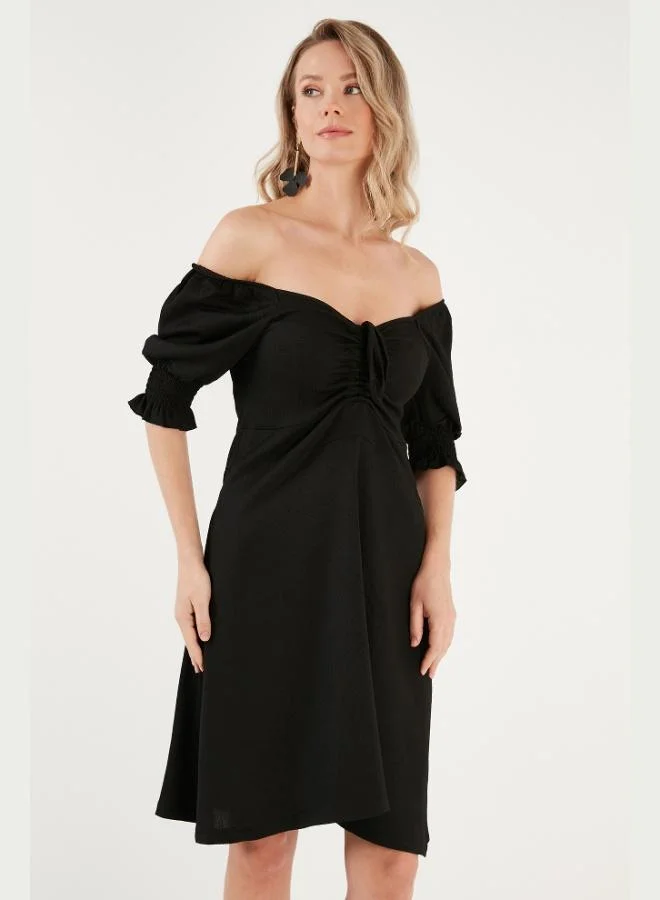 Lela  Lela Krinkle Pleated V-Neck Sleeved Dress Women's Dress 5865034 for Women | Best Price UAE