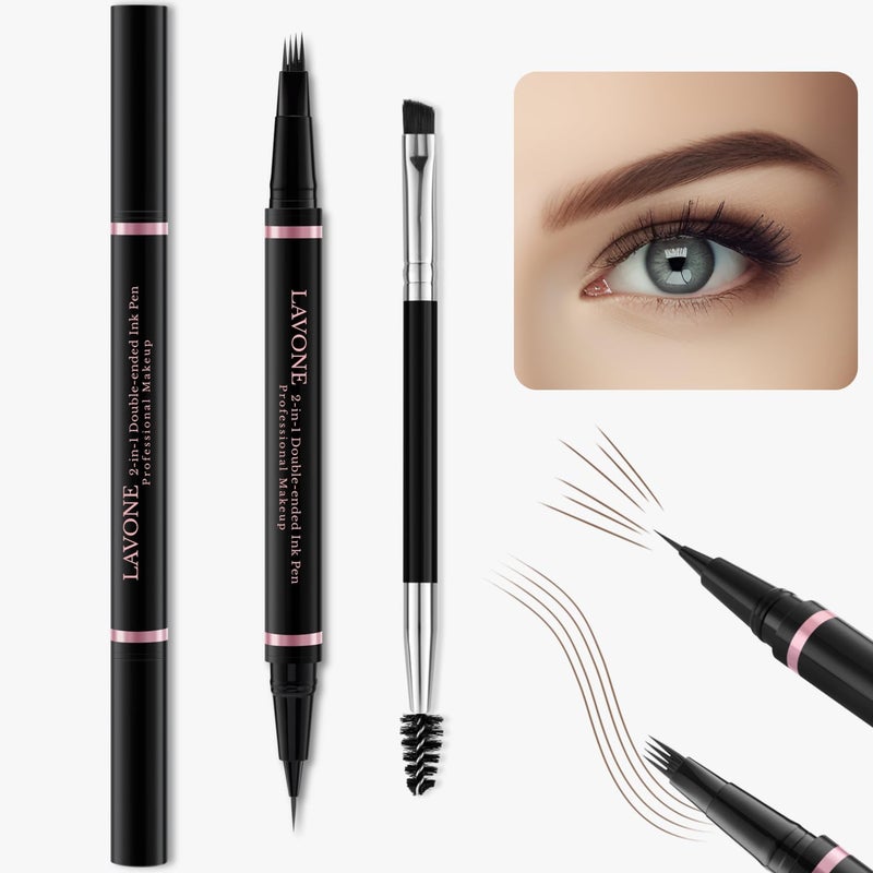 LAVONE Eyebrow Pencil, 2-in-1 Waterproof Eyebrow Pen with 4 Tip Brow Pen and Ultra-Precise Brow Pencil, with Dual-ended Eyebrow Brush, Eyebrow Makeup for Natural Looking Eyebrows - Dark Brown - Image 1
