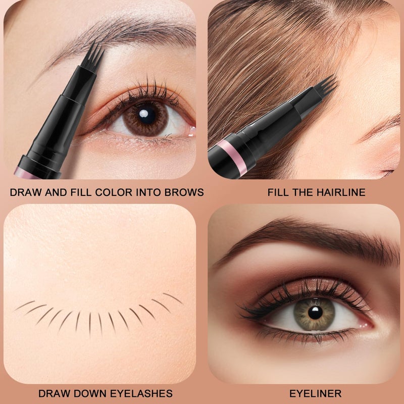 LAVONE Eyebrow Pencil, 2-in-1 Waterproof Eyebrow Pen with 4 Tip Brow Pen and Ultra-Precise Brow Pencil, with Dual-ended Eyebrow Brush, Eyebrow Makeup for Natural Looking Eyebrows - Dark Brown - Image 5