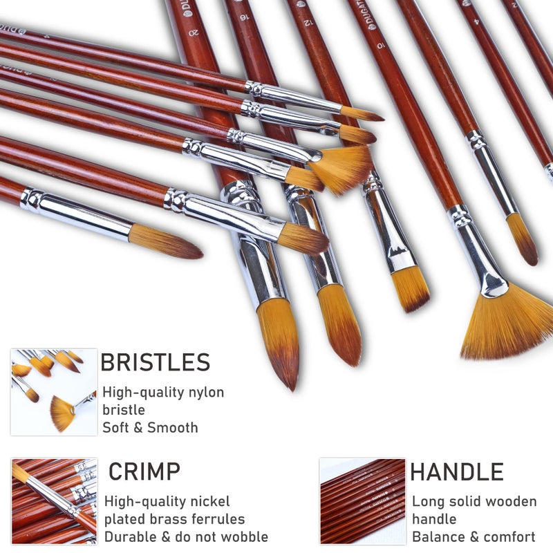 DUGATO Artist Paint Brush Set 13pcs, Long Handle Oil Acrylic Paint Brushes, Watercolor Brush Set for Body, Face, Rock, Canvas Drawing Art Crafts - Image 2