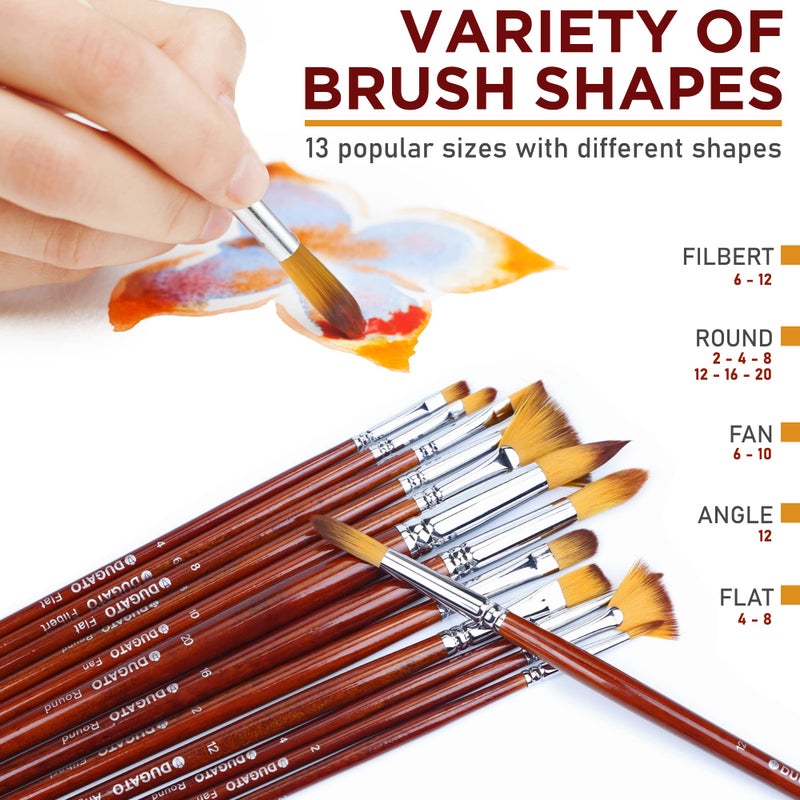 DUGATO Artist Paint Brush Set 13pcs, Long Handle Oil Acrylic Paint Brushes, Watercolor Brush Set for Body, Face, Rock, Canvas Drawing Art Crafts - Image 3