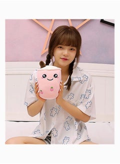 Y&D SYOSI Cute Milk Tea Cup Stuffed Boba Food Shaped Plush Toy for Kids (Pink Strawberry, 9.4In)  - Image 2