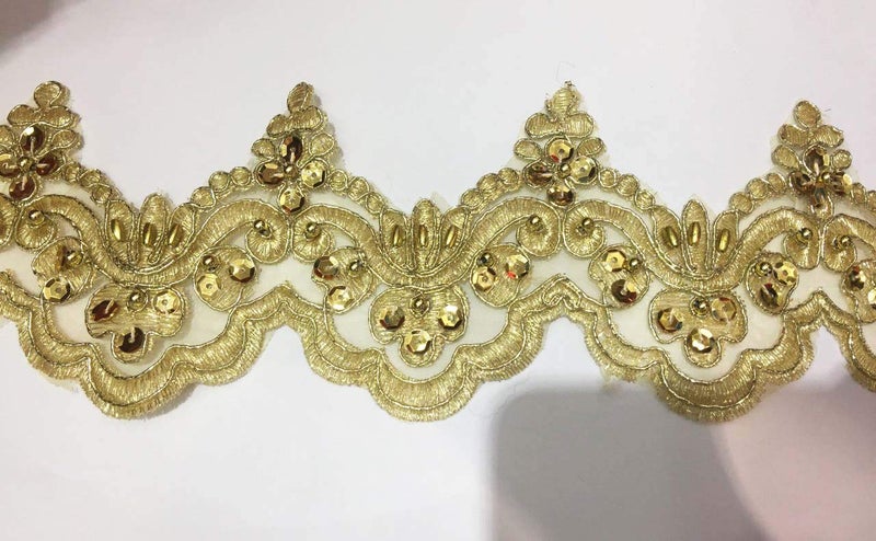 Boolavard Beaded Lace Trim Sequinned Ribbon Vintage Decorative WeddingBridal DIY Craft Sewing Coloured Fabric Gold 5 Yards