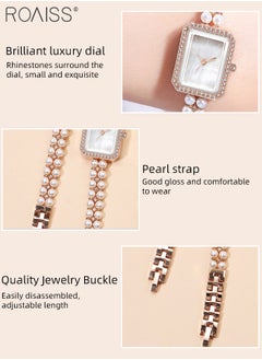 roaiss Women's Pearl Bracelet Strap Quartz Watch Analog Display Rectangle Dial Decorated with Rhinestones Waterproof Stylish Wristwatch as Gift for Ladies  - Image 5