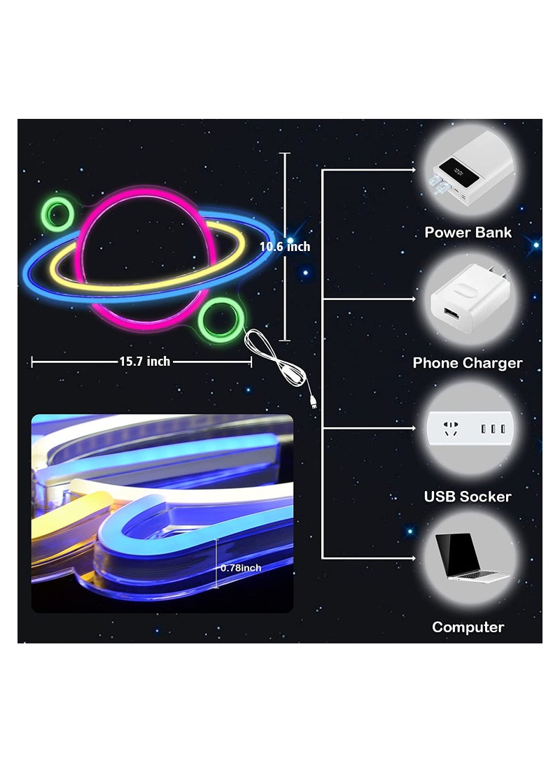 Planet LED Neon Sign Saturn Neon Lights for Bedroom USB Powered with Switch 16x11'' Aesthetic Cool Stuff Gaming Room Wall Decor Alien Birthday Gifts for Boys Girls - Image 5