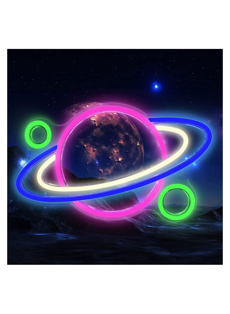 Planet LED Neon Sign Saturn Neon Lights for Bedroom USB Powered with Switch 16x11'' Aesthetic Cool Stuff Gaming Room Wall Decor Alien Birthday Gifts for Boys Girls - Image 1