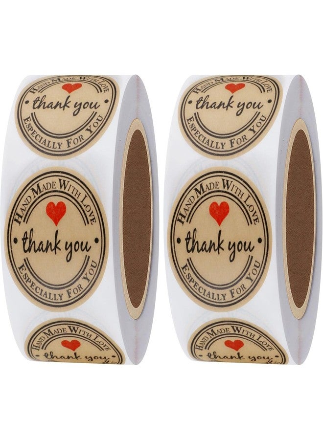 HELIMIX 1000 Pcs Thank You Stickers Roll 1 Inch Handmade Adhesive Sticker Round Adhesive Labels for Small Business Stickers Packaging, Gift Sealing for Packing (Thank You Handmade with Love) - Image 1