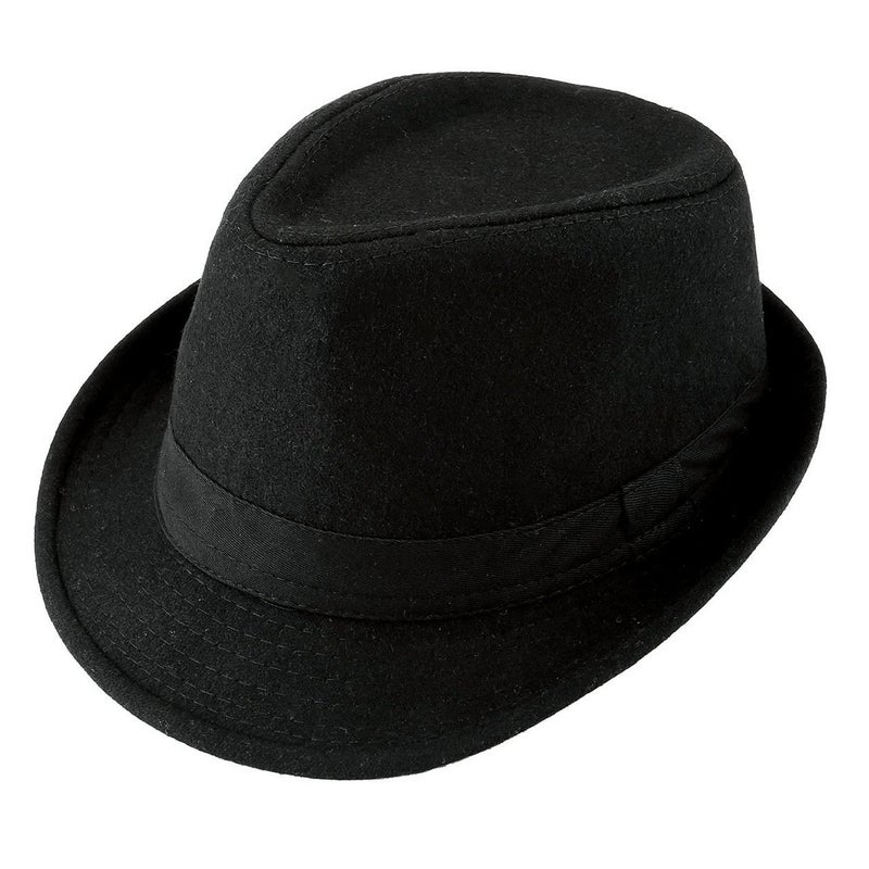 FALETO Unisex Classic Manhattan Fedora Hat with Black Band Fashion Casual Jazz Wool Cap (Black) - Image 1