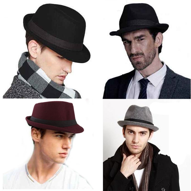 FALETO Unisex Classic Manhattan Fedora Hat with Black Band Fashion Casual Jazz Wool Cap (Black) - Image 5