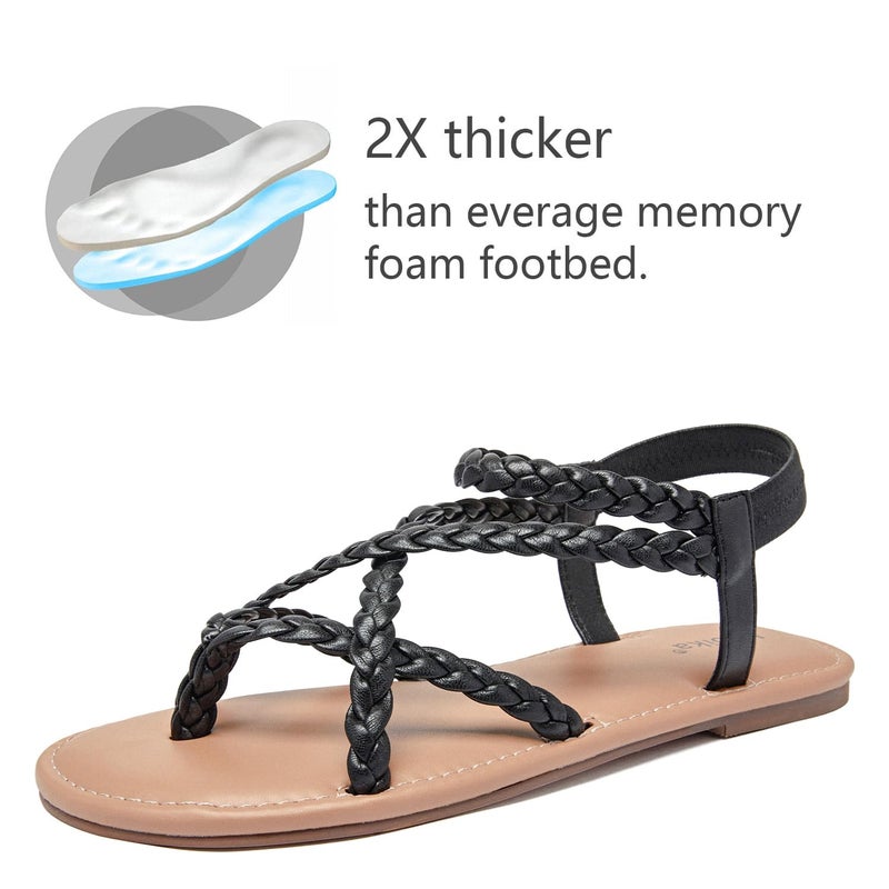 Luoika Women's Wide Width Flat Sandals, Flip Flop Casual Strapy Sandals Slip on Summer Beach Shoes for Women.812 Black 8XW - Image 5