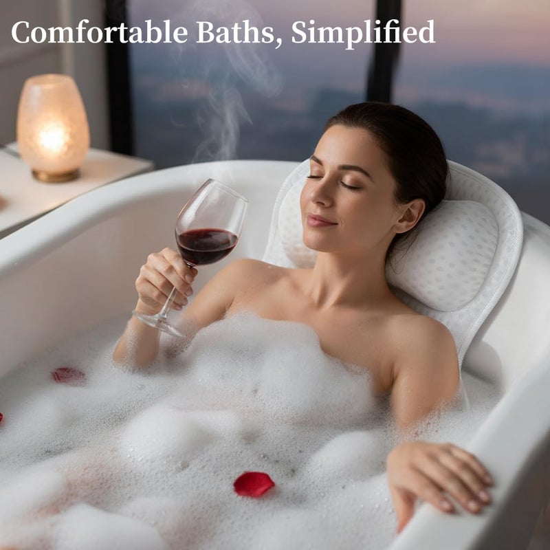 AmazeFan Luxury Bath Pillow,Ergonomic Bathtub Spa Pillow with 4D Air Mesh Technology and 6 Suction Cups,Helps Support Head,Back and Neck,Fits All Bathtub,Hot Tub and Home Spa (US Patent) (White) - Image 4