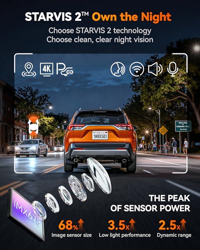 WOLFBOX X5 Duo كاميرا داش 4K+2.5K مضادة للاهتزاز، 8MP STARVIS 2 IMX678 IMX675، كاميرا سيارة مزدوجة أمامية وخلفية، واي فاي 5.8GHz، جي بي إس، بطاقة 64GB مشمولة، تحكم صوتي، شاشة لمس، وضع الركن - Image 4