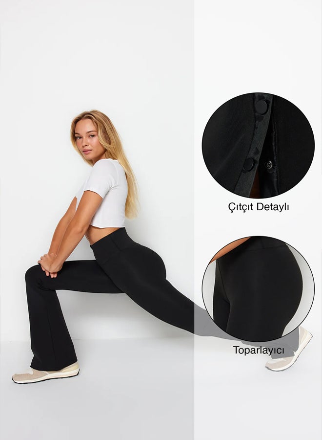 trendyol Black Leg Snap Detailed Spanish Leg Yoga Knitted Sports Tights  - Image 1