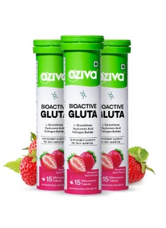OZiva Bioactive Glutathione Tablets Radiant Skin  L Glutathione Vitamin C Lycopene Skin Glow Anti Pigmentation Strawberry Swirl 45 Effervescent Tablets Pack of 3  - Image 1