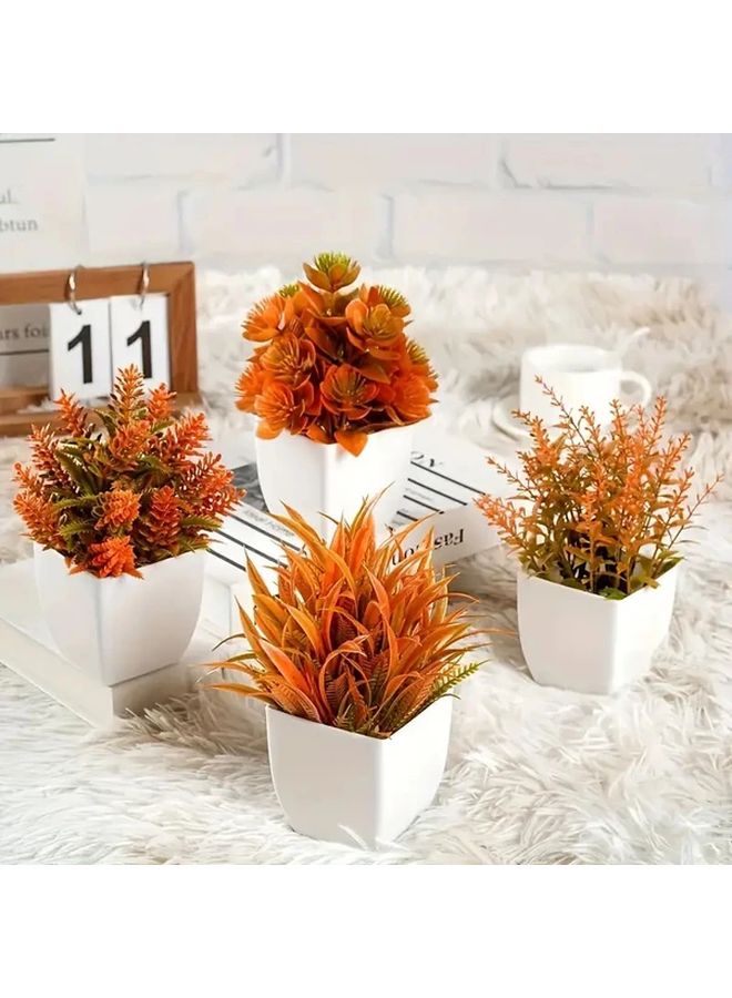 Set Of 4 Colorful Artificial Fall Potted Plants For Indoor Home Office Decor - Image 4