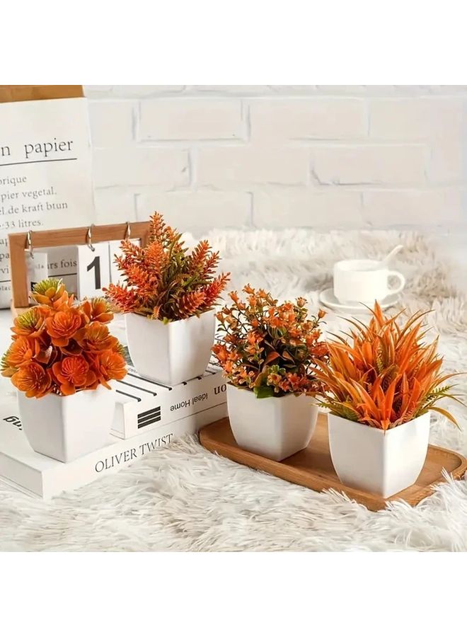 Set Of 4 Colorful Artificial Fall Potted Plants For Indoor Home Office Decor - Image 1