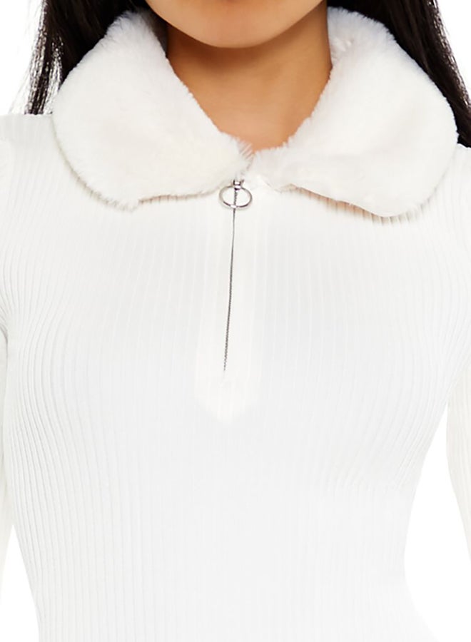 FOREVER 21 Faux Fur-Trim Sweater Mini Dress - Image 5