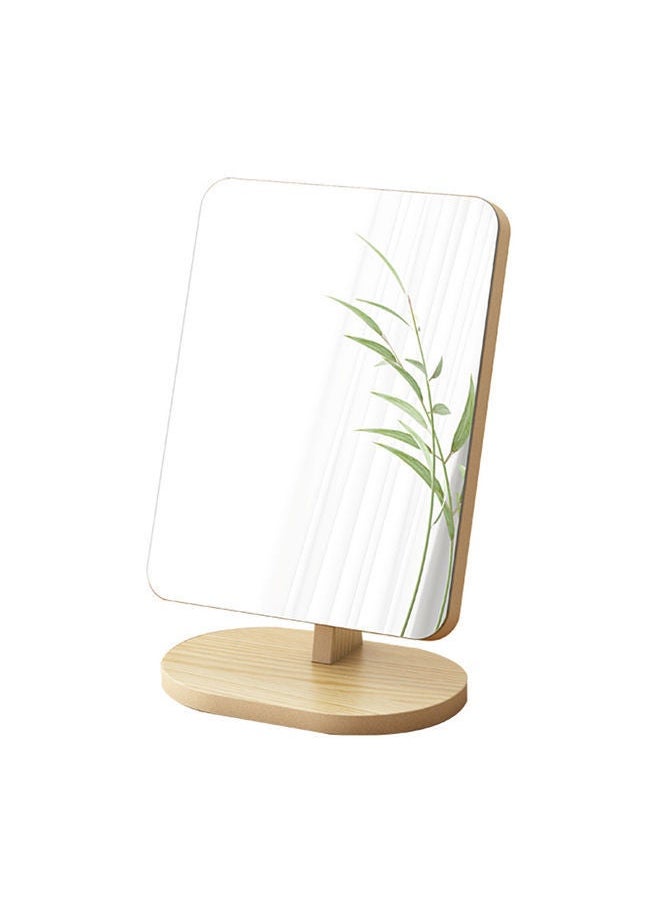Fashion Walnut Solid Wood Shatterproof Rectangle Makeup Mirror 90 Degrees Flexible Rotation Smooth Desktop Vanity Beige 17*22CM  - Image 2