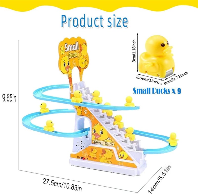 Excefore Electric Ducks Chasing Race Track Game Set, Small Ducks Climbing Toys with 9 LED Flashing Lights & Music Button, Fun Duck Stair Climbing Toy for Toddlers and Kids, Playful Roller Coaster Toy - Image 2