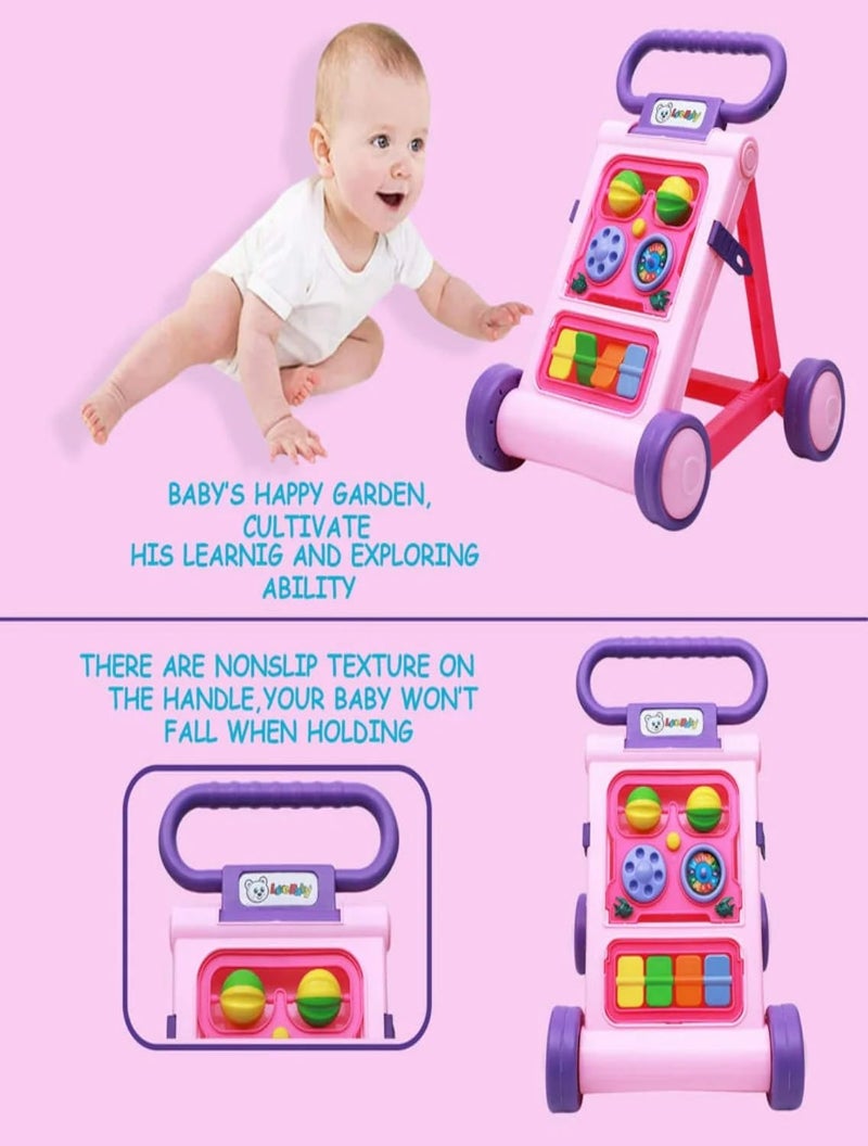 JoyRide Musical Folding Baby Activity Push Walker with Flipping Doors, Turning Gears, and Spinning Panels 4 Colors, Non-Toxic Plastic, Boys Girls 9-18 Months (Pink) - Image 3