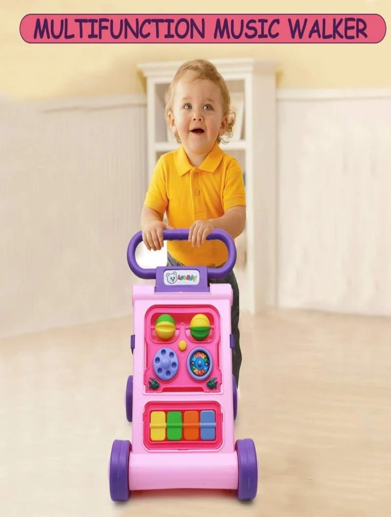 JoyRide Musical Folding Baby Activity Push Walker with Flipping Doors, Turning Gears, and Spinning Panels 4 Colors, Non-Toxic Plastic, Boys Girls 9-18 Months (Pink) - Image 4