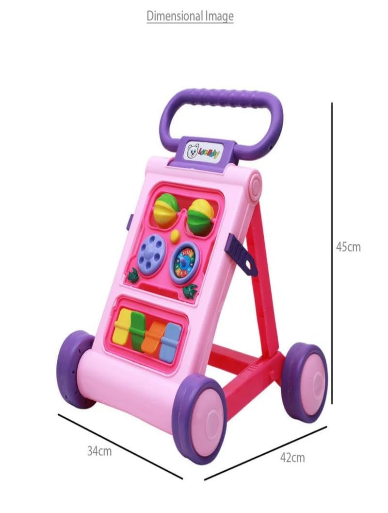 JoyRide Musical Folding Baby Activity Push Walker with Flipping Doors, Turning Gears, and Spinning Panels 4 Colors, Non-Toxic Plastic, Boys Girls 9-18 Months (Pink) - Image 2