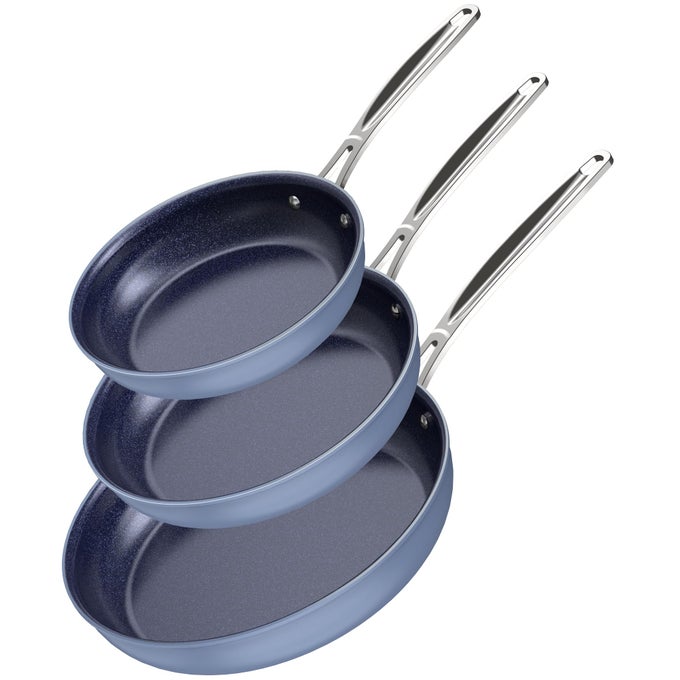 3PIECE 8 10 12 FORGED LIGHTWEIGHT FRYING PAN SET G10 HEALTHY DURALON BLUE CERAMIC ULTRA NONSTICK ERGONOMIC STAYCOOL HANDLES INDUCTIONREADY WORKS ON ALL COOKTOPS
